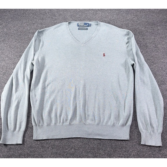 Polo Ralph Lauren Other - Polo Ralph Lauren Blue Gray Seafoam V-Neck Sweater Pima Cotton Logo Men's Large